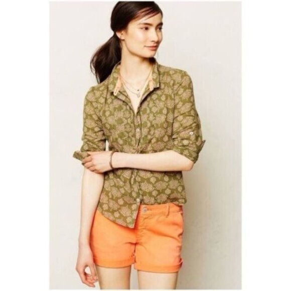 Anthropologie Holding Horses Ismay Floral Button-Down Shirt with Pintuck Pleats - Picture 1 of 7